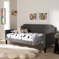 Baxton Studio Packer-Grey-Daybed Packer Modern and Contemporary Grey Fabric Upholstered Twin Size Sofa Daybed